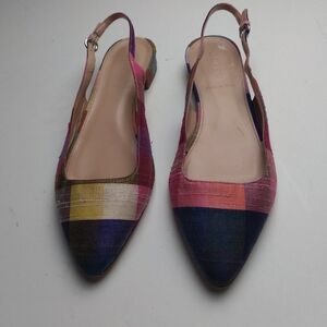 J. Crew Slingbacks- raw silk plaid size 7.5